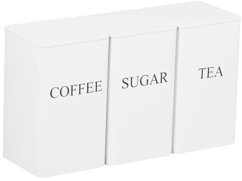 HAIJED 3Pcs Tea Coffee Sugar Canisters Set, Metal Coffee and Sugar Containers with Airtight Lids and Name Marker, Versatile Kitchen Jars Tins for Home Kitchen (white)