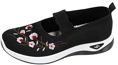 Generisch retourenkauf Angebote Sommerschuhe Damen Sneakers Slip On Orthopädische Sportschuhe Atmungsaktiv Mesh rutschfest Krankenschwester Weichen Sohlen Diabetiker Schuhe Slip-ins Damen Schwarz 36