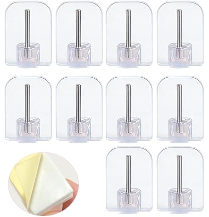 Net Curtain Hooks, Self Adhesive Hooks, Plastic Hooks Self Adhesive, 10 Pcs Transparent No-Drill Sticky Window Hooks for Net Curtain Rods