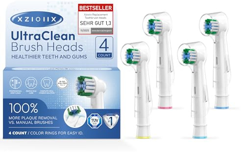 Xzioiix Aufsteckbürsten kompatibel mit Oral-B Aufsteckbürsten (ohne Pulsonic/iO) – 99% Passgenauigkeit, DuPont® 0,15mm Ultrafeinborsten, Plaque- und Zahnfleischpflege, 4er-Pack, zahnärztlich empfohlen