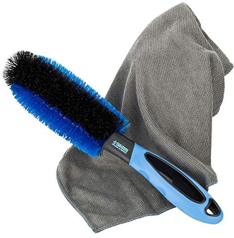 CAR4GOOD ® Premium Felgenbürste mit ummanteltem Draht + Mikrofasertuch im Set zur schonenden Reinigung von Alufelgen - Felgenreinigungsbürste Kratzschutz