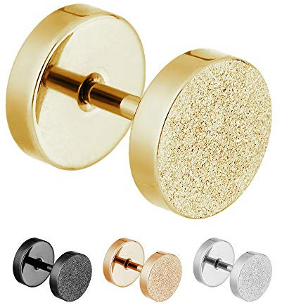 Treuheld® | 8mm Fake Plug Ohrstecker in Diamant Glitzer Optik | Gold | Fake Tunnel Ohrring zum Schrauben für Damen und Herren | Chirurgenstahl