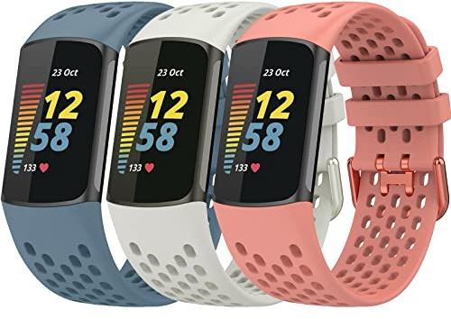 TopPerfekt Bracelet de Rechange pour Montre Fitbit Charge 6, Bracelet Réglable Sport en Silicone Souple pour Traqueur D'activité Charge 5 pour Homme et Femme (3-[Paquets] 2)
