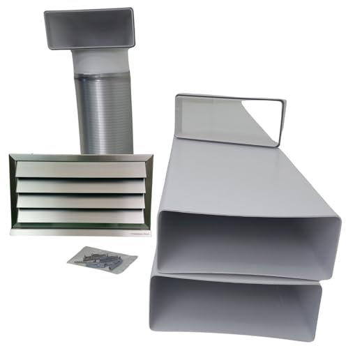 VentilationNord Mauerkasten für Dunstabzug Ø150 Flachkanal Set 220x90 Edelstahl Gitter und Rückstauklappe
