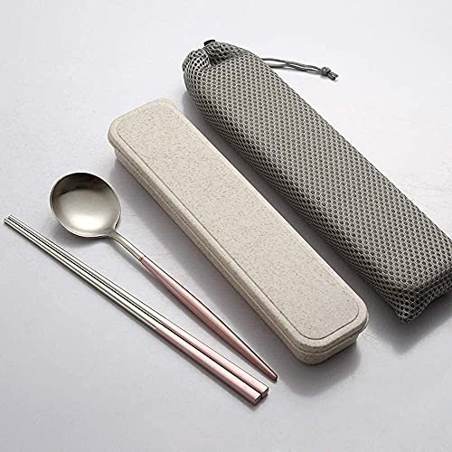 Bacchette riutilizzabili lavabili in lavastoviglie Bacchette cinesi Bacchette portatili, Bacchette Cucchiaio Set da tre pezzi, Bacchette cinesi Posate asiatiche, Bacchette in acciaio inossidabile 3