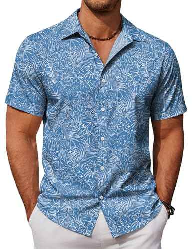COOFANDY Men's Hawaiian Shirt Short Sleeve Tropical Shirts for Men Beach Shirt Resort Wear Blue