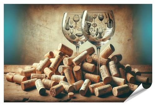 islandburner Prime XXL - Poster con immagine antichi bicchieri da vino e tappo di sughero su sfondo in legno, immagini di alta qualità