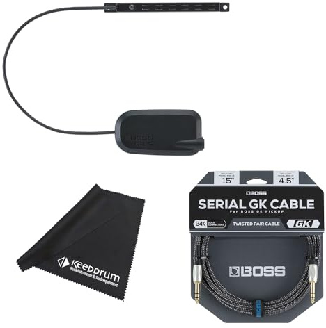 Boss GK-5 Gitarrentonabnehmer für Synthesizer-Effektgeräte + BGK-15 Serial GK-Kabel + keepdrum Mikrofasertuch