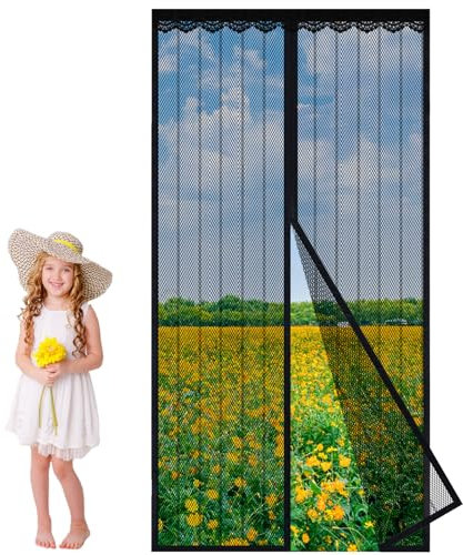 ZHZFSH Magnetic Fly Insect Screen Door, Screen Mesh Curtain, Patio Curtain Insect Mesh, Anti Mosquito Mesh Fly Curtain Nets with Full Frame Magic Tape, Lets Fresh Air in,60×180cm, (Black-a)