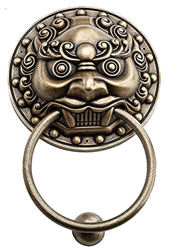 XUJIAM Haustürklopfer, Türklopfer, Antiker Messing-Türklopfer, Bronze-Türgriff, Tiergesicht-Türring for Haustür-Dekorationszubehör (Color : Bronze, Size : 16cm)