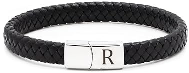 TOLOWOBK Lederarmband Herren mit Buchstaben Gravur Schwarz Geflochten | Personalisiertes A-Z Buchstaben Armband Edelstahl Magnetverschluss Armbänder Geschenke für Männer Jungs Schulstart Geburtstag