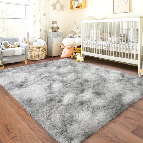 Chicnix Hochflor Flauschig Teppich Schlafzimmer 120x160 cm Batik Hellgrau, Wohnzimmerteppich Weich Bettvorleger, rutschfest Teppich Shaggy für Wohnzimmer Kinderzimmer