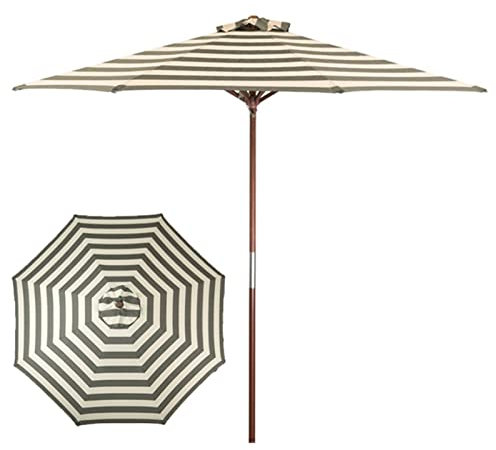SBCGFY Ombrellone da Giardino in Legno a Righe Grigie e Bianche, ombrellone Portatile da Esterno da 1,7 m/9 Piedi con carrucola, ombrellone da Giardino, 8 Stecche