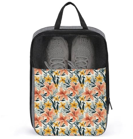Sac à chaussures de golf pour voyage pour homme et femme – Sac à chaussures de voyage rétro à motif lys pour l'emballage dans une valise, bowling, danse, pointe, football, sac de sport avec fermeture