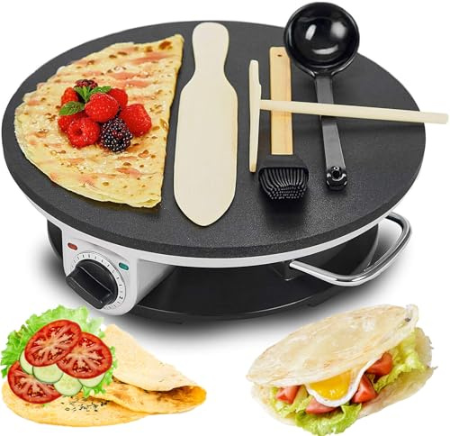 GYKOZY Crêpière et crêpière électrique, Machine d'enrobage antiadhésive Automatique 1200W de 12 Pouces avec température réglable pour Tortillas, Pizzas, Pains et pitas