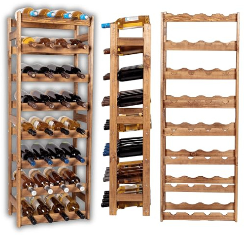 MODO24 Flaschenregal, Weinregal Holz für 32 Flaschen, Weinschrank, Weinständer, Getränkeregal, Weinflaschenhalter, Flaschen Organizer, Flaschenständer, Abmessungen 118x43x25 cm, Farbe: Braun