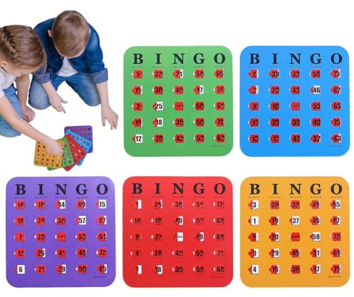 Bingokort för senior – 17 x 17,4 cm papper | Bingospel – slutare Slide Bingo-kort | fingertoppsspeltillbehör – logiktänkande för skola kontorssammankomster resor camping fest resetillbehör