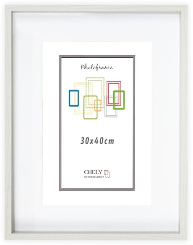 CHELY INTERMARKET MOD3503 Marco Profundidad Madera Haya 30x40cm Interior 20x30cm Vidrio Paspartú Decorativo Cuadro Objetos Recuerdo Decoración Moderna Estilo Elegante 1 Unidad Blanco