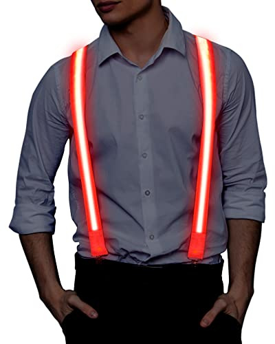 Ainiv Tirantes Luminosos LED con 3 Modos de Flash, Ajustables para Hombre, Accesorio de Disfraz para Fiestas, Bares, Halloween, Escuela (Rojo)