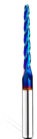 HZBIAO 1 Degree Tapered Ball Nose CNC Router Bits End Mills Solid Carbide Spiral Up Cut 2D&3D Carving bits 1/4 Inch Shank with 1/8 Diameter Overall Length 3 Inch SQ333