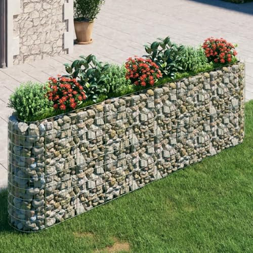 Natulvd Galvanised Gabion Basket - 330x50x100 cm Rock/Stone Walls Mesh Cage - Garden Stone Wire Fencing Planter Raised Bed for Outdoor Landscape Lawn, Patio