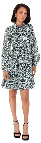 Lovedrobe Women's Shirt Dress Ladies Mini Long Sleeve Point Collar Lurex Paisley Print Smock Shift Smart Casual Office Wear Party, Vert 42