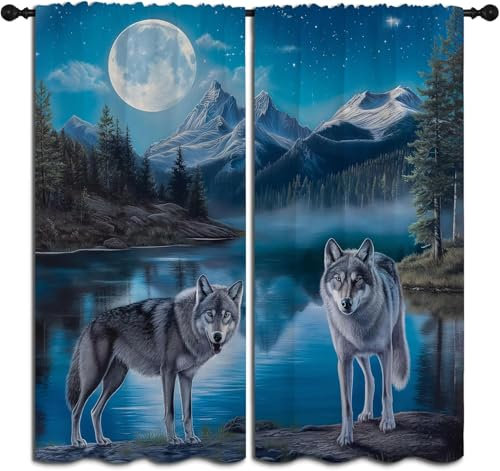 3D Verdunkelungsvorhang Ösen Tier Wolf,2Er Set 140X160 cm (B + H) Gardinen Wohnzimmer Gardinen Blickdicht Kinder Vorhänge Schlafzimmer Dekoschals Gardine-146897846