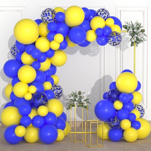 Blaue und gelbe Ballonbogen Kit, Königsblau Gelbe Ballongirlande Kit Latex Ballons Gelbe Konfetti Ballons für Baby Dusche Jahrestag Geburtstag Hochzeit Graduierung Büro Party DIY