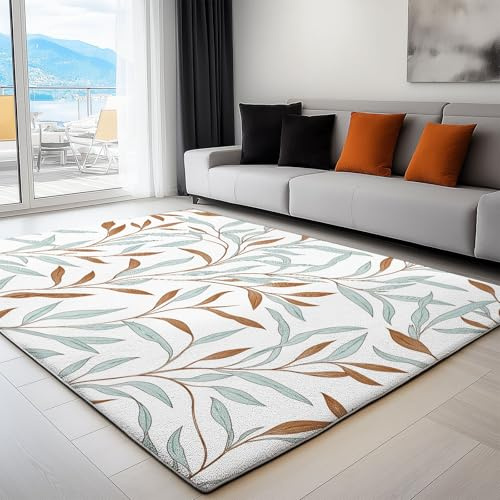 Tappeti da Soggiorno Elegante Tappeto Antiscivolo Lavabile 160 x 230 cm, Pianta La Semplicità Delle Foglie Di Salice Tappeti Rettangolari a Pelo Corto per Camera da Letto e Sala da Pranzo, Leggero
