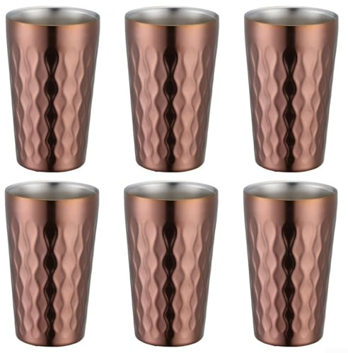 Dubbelvägg rostfritt stål vattenkoppar 330 ml 6-pack stapelbara muggar för drycker utomhus och inomhus (roséguld)