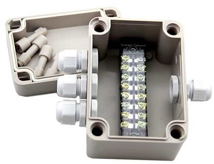 SamIdea 4.3x 3.1 x 2.8 ABS IP66 Waterproof Universal Electrical CCTV Camera LED Project Enclosure Junction Box with 8P 15A Barrier Terminals,1IN/3 Out Cable Glands