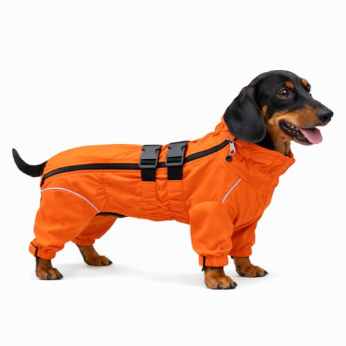 wasserdichte Hundejacke, leichte reflektierende Sicherheits-Hunderegenjacke, Winddichte und schneesichere Hundeweste für Corgis Dackel Orange D-M