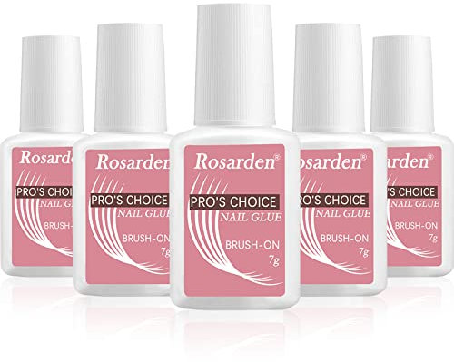Nail Glue Extra Strong for Acrylic Nails, Brush on Nail Glue Extra Strong Nail Tips Press-On Nails Quick Dry On Fake Nails For Stick On Nails 5pcs