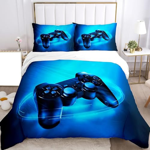 SHUAIG Housse de Couette pour Jeux Ensemble de literie Linge de lit Set Gamepad Lit Linge de Print Couverture de lit Microfibre et Couvercle d'oreiller.(Bleu,220x240cm)