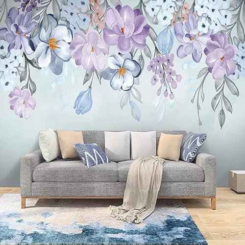 Fototapete 3D Blaue lila Pflanze Blumen 400 cm B x280 cm H Vlies Tapeten Wandtapete XXL Moderne Wanddeko Wohnzimmer Schlafzimmer Büro Flur