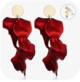Diamday Acryl Clip Ohrringe für Frauen Mädchen Lang Rosenblüten Ohrringe Baumeln Übertriebene Blumen Ohrringe Elegant Tropfen Statement Quaste Blumen Ohrringe Farbenfroh Ohrstecker Dunkelrot