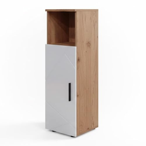 Vicco Midischrank Irma, Weiß Hochglanz/Goldkraft Eiche, 30 x 95 cm