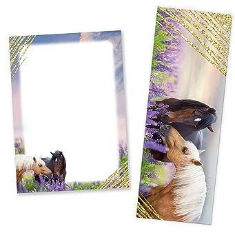 Minkocards 6 Lesezeichen + 6 Mini-Notizblöcke (A7-Format) Zwei Pferde Mitgebsel für Kindergeburtstag Gastgeschenke für Kinder Mädchengeburtstag