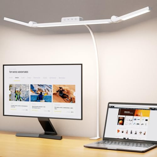 EppieBasic Schreibtischlampe LED Klemmbar,24W 3-Lampenköpfe Dimmbar für Homeoffice, 1200LM Augenschutz Schwanenhals Büro Tischlampe,Monitor Lampe Weiß 4 Farbtemperatur-Helligkeitsstufen 30Min Timer