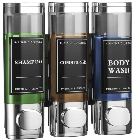 Hejo Seifenspender Wandbefestigung, Shampoo Spender für Dusche, 300 ml *3 Duschgelspender für Dusche, Duschgel Spender aus ABS, Wandseifenspender ohne Bohren für Badezimmer ＆ Küche
