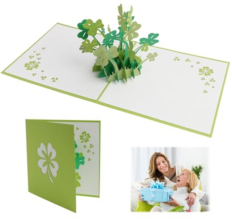 2 Biglietto Auguri Pop-Up con Trifoglio Portafortuna, Biglietto Di Compleanno 3D per Capodanno Buona Fortuna Biglietto Carte Regalo Sono per Auguri, Compleanni, Anniversari, Regali, Pronta Guarigione