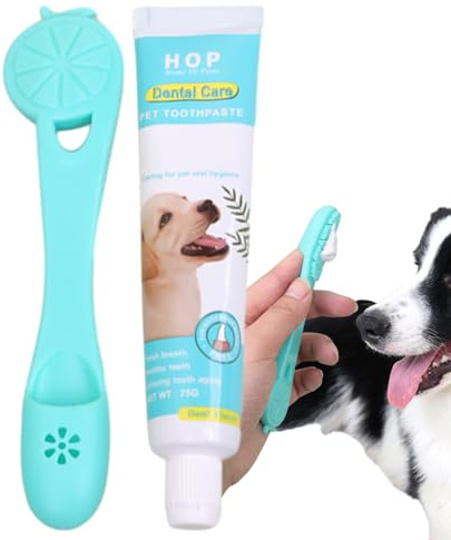 Kit De Cuidado Para Perros - Pasta Enzimática, Cepillo De Dientes De Los Dedos | Paquete De Limpieza Con Pasta De Carne Natural Y Cepillo De Dientes De Manga De Dedos Para Mascotas Gats Pu