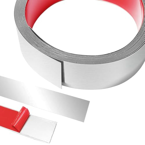 10 m x 4 cm metallband, trimlister, självhäftande, rostfri stålplåt, vägglister, stuckaturlister, vägg, skalle och stav, rostfritt stål för öppen spis, spegelram, möbler och heminredning, silver