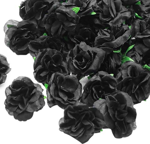 50 mini teste di rose nere da 4 cm, teste di rosa artificiali, petali di rosa artificiali