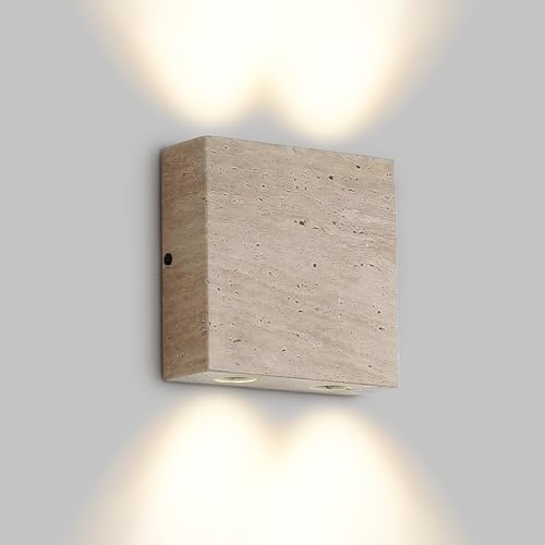 HAOZIWEI Applique In Pietra Naturale, Illuminazione Gialla, Lampada Da Parete In Travertino, Up-down, Appliques Wabi Sabi Luci Da Parete G9 For Camera Da Letto, Soggiorno, Corridoio