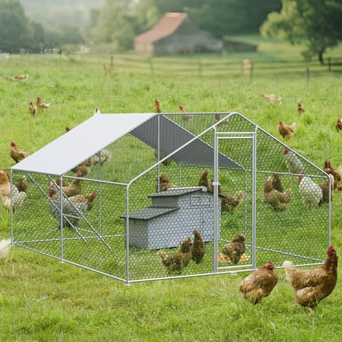 Recinzione XXL a ruota libera pollaio, 3 x 4 x 2 m, grande recinto esterno per polli (fino a 10 polli), conigli e piccoli animali, con baldacchino e chiusura di sicurezza