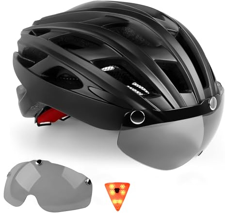 KINGLEAD Cykelhjälm för vuxna män och kvinnor med LED-belysning och magnetisk skärm, mountainbikehjälm magnetskyddsväg avtagbar och justerbar CE-certifierad 57-62 cm