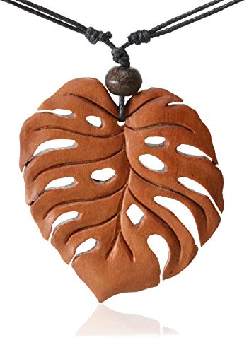 Island Piercings längenverstellbare Halskette mit Blatt Kettenanhänger aus Holz N327