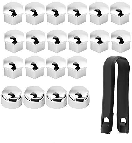 20pcs 17mm copridado ruota, copridado ruota, cappucci protettivi copertura auto con design di protezione antifurto, adatto per la maggior parte delle ruote per auto (Argento)