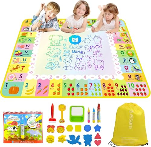 Jouet Enfant 1 2 3 Ans - Tapis Dessin Eau Cadeau Bebe 1-3 Ans, Jouets Educatifs pour Enfants Coloriage Géant Tapis de Peinture Cadeau pour Garcons Filles
